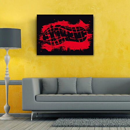 Kırmızı ve Siyah Tonlarda Ayakkabı İzi Kanvas Tablo 50 x 70