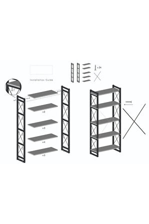 Kitaplık 5 Raflı Beyaz 180 Cm