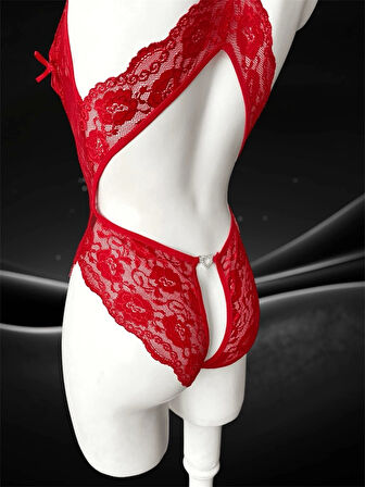 Özel Bölgesi Açık Kalp Detaylı Bodysuit