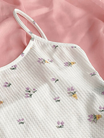 Mor Çiçekli Askılı Pijama Takımı