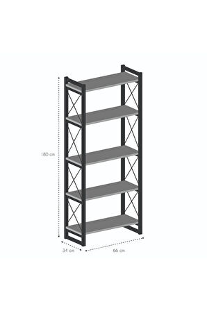 Kitaplık 5 Raflı Ceviz 180 Cm