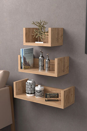 Duvar Rafı Dekoratif U Raf Ceviz