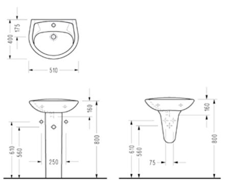 Serel Begonya 40x51 cm Yarım Ayaklı Batarya Delikli Lavabo 2841T+2822