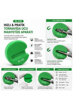 Tornavida Ucu Mıknatıslayıcı Ve Manyetik Giderici Hızlı Manyetize Aparatı RL-076