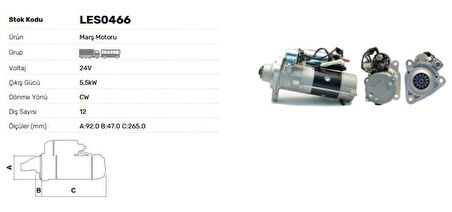 İveco Truck Mars Motoru 24v/5.5kw/12 Dis İveco Stralıs 190 Series  Euro Trakker 720 - Lucas Les0466