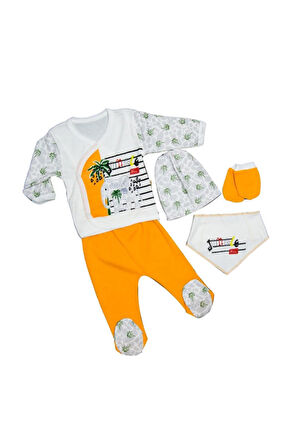 Unisex Bebek Krem Sarı Hastane Çıkışı 5'li Takım