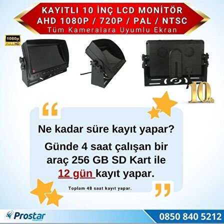 10 inç Dörde Bölünebilir Kayıtlı 256 Gb Destekli Monitör Tüm Araçlara Uyumlu 