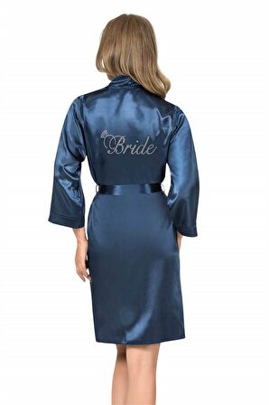 Aria's Closet Lacivert Kısa Saten Bride Sabahlık