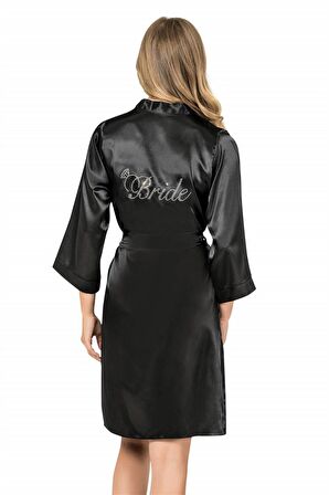 Aria's Closet Siyah Kısa Saten Bride Sabahlık