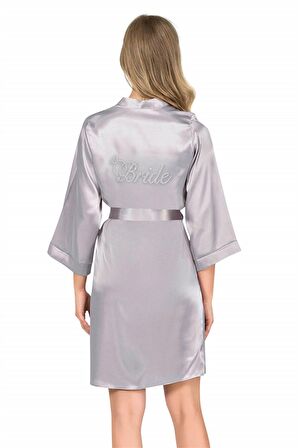 Aria's Closet Gri Kısa Saten Bride Sabahlık