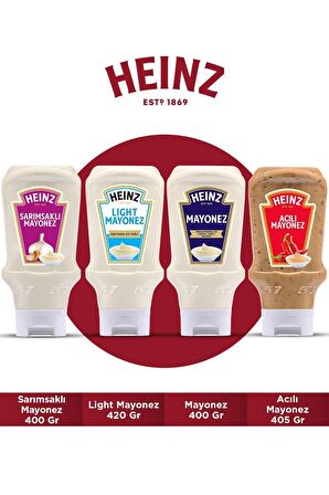 Heinz Mayonez 4'lü Set (Sarımsaklı Mayonez 400 Gr + Light Mayonez 400 Gr + Mayonez 400 Gr + Acılı Mayonez 405 Gr)