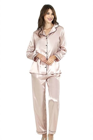 Aria's Closet Pudra İkili Saten Gecelik Pijama Takımı 7647