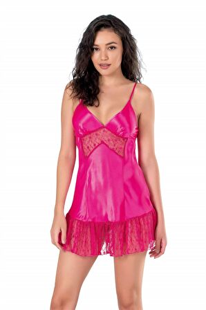 Aria's Closet Fuşya Kısa Saten Gecelik
