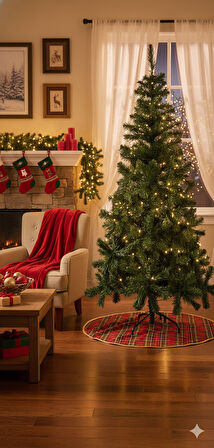 180 cm – 400 Dal Yeşil İthal Yılbaşı Çam Ağacı Demir Ayaklı Lüks Dekoratif Ağaç