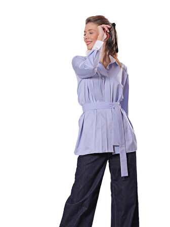 Mezzofficial Mavi Önü Pileli Gömlek