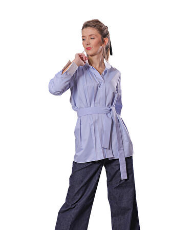 Mezzofficial Mavi Önü Pileli Gömlek