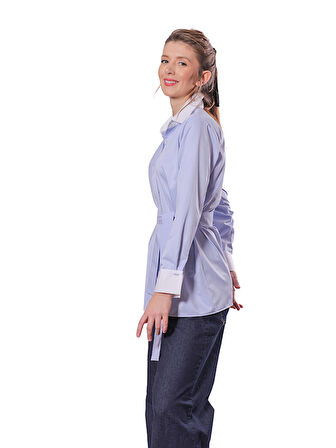 Mezzofficial Mavi Önü Pileli Gömlek