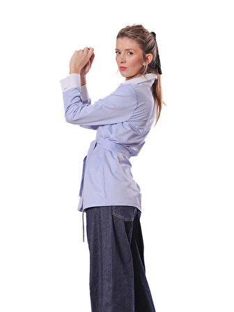 Mezzofficial Mavi Önü Pileli Gömlek