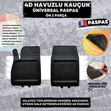 Ferrous 4D Havuzlu Kauçuk Üniversal Paspas Ön 2 Parça - Her Araca Uyumlu