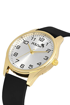 Yumuşak Silikon Kordon Rakamlı Erkek Kol Saati Siyah Gold Beyaz Renk PL-0977E4x