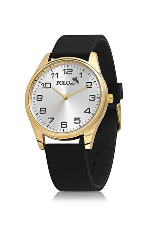 Yumuşak Silikon Kordon Rakamlı Erkek Kol Saati Siyah Gold Beyaz Renk PL-0977E4x
