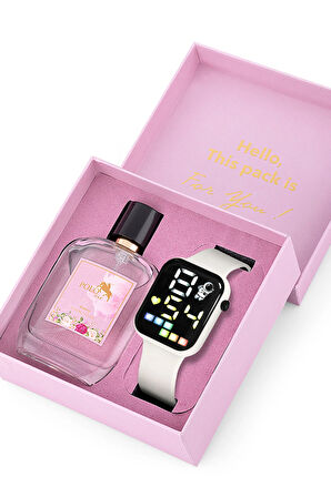 Kadın Silikon Kordon Kol Saati Parfüm Hediyelik Kombin Beyaz Renk