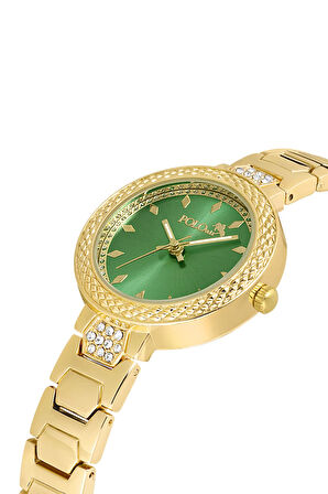 Retro Kadın Kol Saati Zirkon Taşlı Lüx Bileklik Hediyelik Kombin Gold Yeşil Pl-1508b3