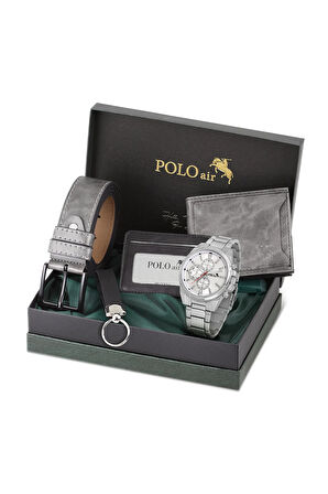 Cüzdan Kartlık Kemer Saat Anahtarlık Set Gri Renk