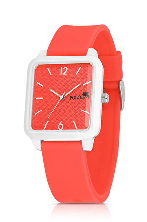 Kare Kasa Silikon Kordon Unisex Bay-Kadın Spor Kol Saati Fuşya Beyaz Renk PL-1509B3x