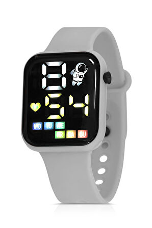 Silikon Kordon Dijital Renkli Işıklı Unisex Kol Saati Gri Renk