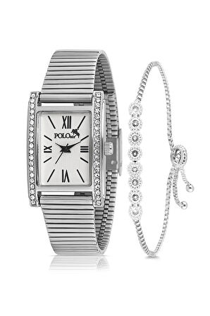 Vintage Kadın Kol Saati Zirkon Taşlı Su Yolu Bileklik Kombin Gümüş PL-1499B2