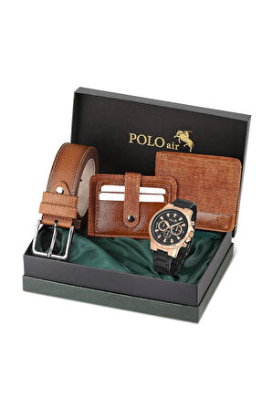 Erkek Kol Saati Kemer Cüzdan Kartlık Çakmak Hediyelik Kutusunda Taba Set