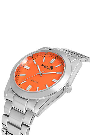 Spor Şık Metal Erkek Kol Saati Gümüş Turuncu Renk PL-0970E5x