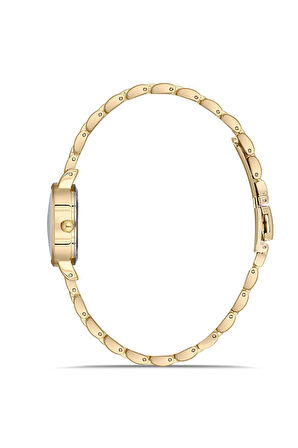 Tek Sıra Zarif Yuvarlak Kasa Kadın Kol Saati Gold Renk PL-1523B1x