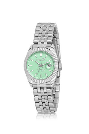 Mercan Takvimli Tek Sıra Kadın Kol Saati Gümüş Yeşil Renk PL-1519B4x