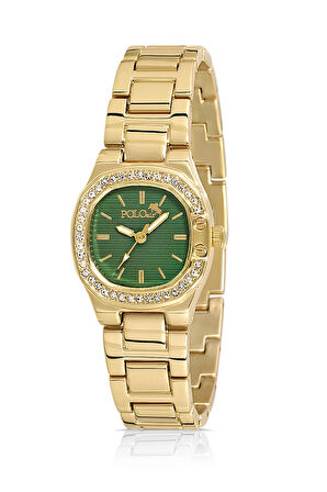 Tek Sıra Lüx Taşlı Kadın Kol Saati Gold Yeşil Renk PL-1513B4x