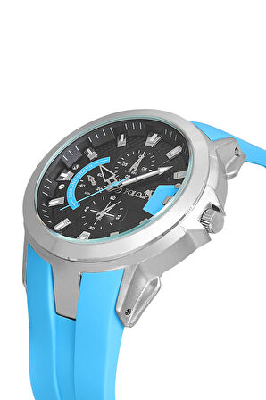 Kauçuk Kordon Metal Kasa Erkek Kol Saati Mavi Gümüş Siyah Renk PL-0974E2x