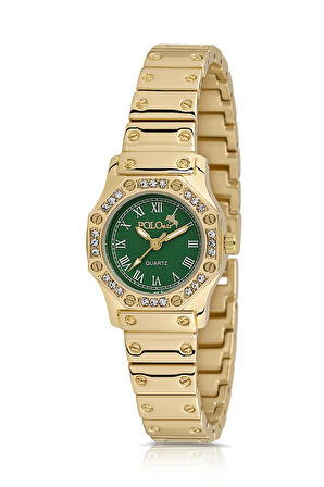 Romen Rakamlı Vintage Kadın Kol Saati Gold Yeşil PL-1502B3x