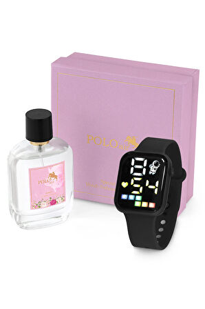 Kadın Silikon Kordon Kol Saati Parfüm Hediyelik Kombin Siyah Renk