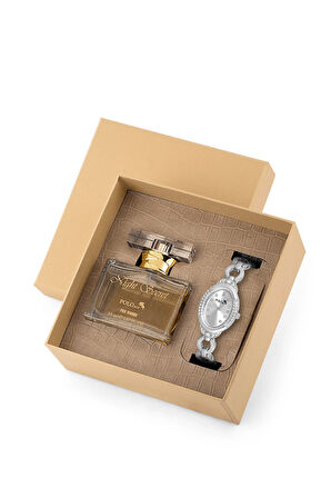 Zincir Kordon Kadın Kol Saati Ve Parfüm Seti Hediyelik Kutsunda Kombin Gümüş Renk ST-2123S2