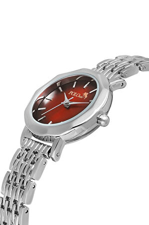 Zarif Vintage Kadın Kol Saati Gümüş-Kırmızı Renk PL-1480B5x