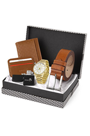Erkek Kol Saati Kemer Cüzdan Kartlık Çakmak Hediyelik Kutusunda Taba Set