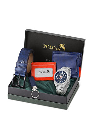 Cüzdan Kartlık Kemer Saat Anahtarlık Set Lacivert Renk