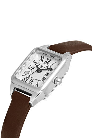 Romen Rakamlı Deri Kordon Kadın Kol Saati Dorika Bileklik Kombin Kahverengi Gümüş Renk PL-1517B8