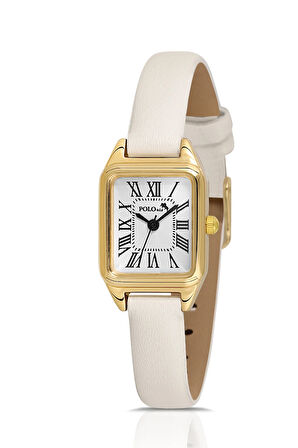 Klasik Romen Rakamlı Deri Kordon Kadın Kol Saati Beyaz Gold Renk Pl-1517b2x