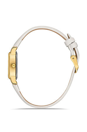 Klasik Romen Rakamlı Deri Kordon Kadın Kol Saati Beyaz Gold Renk Pl-1517b2x