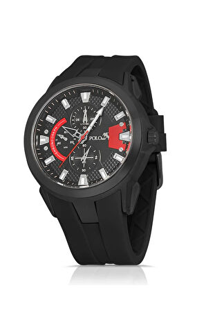 Kauçuk Kordon Metal Kasa Erkek Kol Saati Siyah Kırmızı Renk PL-0974E1x