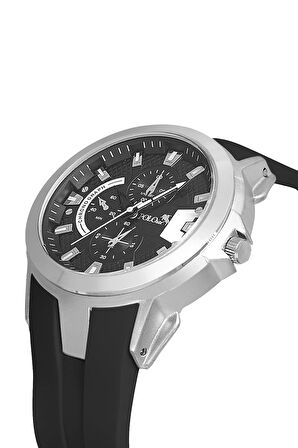 Kauçuk Kordon Metal Kasa Erkek Kol Saati Siyah Gümüş Beyaz Renk PL-0974E4x