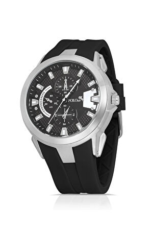 Kauçuk Kordon Metal Kasa Erkek Kol Saati Siyah Gümüş Beyaz Renk PL-0974E4x