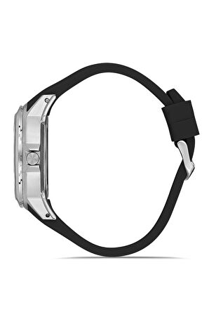 Kauçuk Kordon Metal Kasa Erkek Kol Saati Siyah Gümüş Beyaz Renk PL-0974E4x